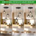 3 Light Pendant Lighting, Farmhouse Hanging Light Fixture for Kitchen Island & Dining Room, Industrial Vintage Ceiling Lamp with E26 Base, Adjustable Height, Matte Black