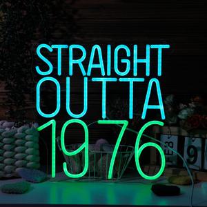 Straight Outta 1976 Neon Light Sign Celebrate 50th Men and Women Birthday Party Happy Fifty Years Old Birthday LED Sign Best Age 50 and Fabulous for Bedroom Home workroom Man cave Party Wall Decor