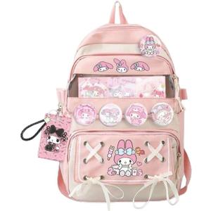 Teenage Girls Cute Backpack For School 17.5 Inch Students Casual Travel Aesthetic Backpack With Kawaii Accessories, Pink