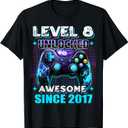 8th Birthday Boy Level 8 Gamer 8 Year Video Game Party T-Shirt, M