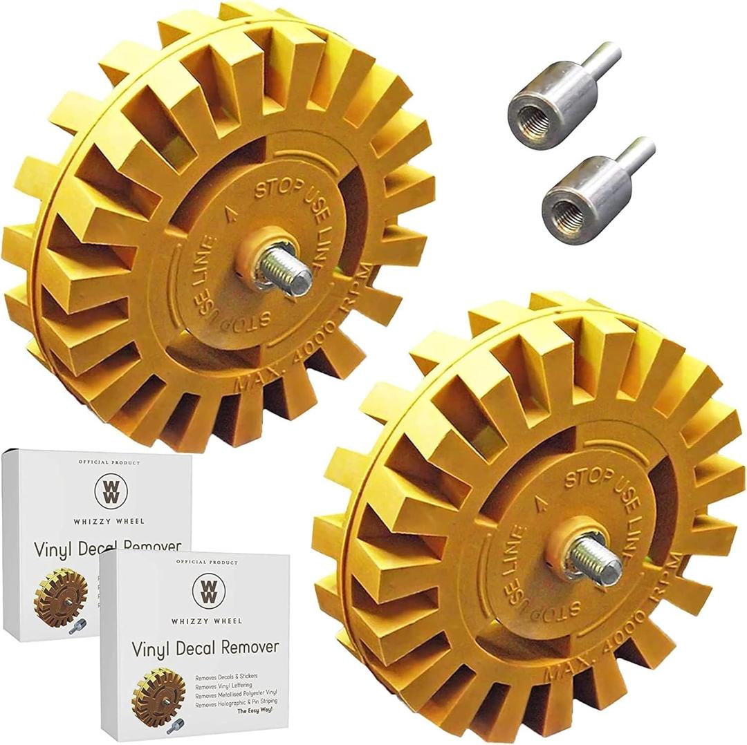 4-Inch Car Sticker Remover Kit - 2 Pack, Soft Rubber Decal Eraser Wheel Tool for Cars - Safe Adhesive Remover for Glass and Metal - Emblem and Vinyl Lettering Removal with Drill Adapter