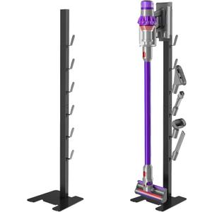 XIGOO Heavy-Duty Dyson Vacuum Stand for Gen5detect V15 V12 V11 V10 V8 V7 V6, Freestanding Vacuum Stand for Dyson Cordless Vacuum, Metal Docking Station with 6 Hooks, No-Drill Organizer, Black