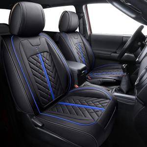 Tomatoman Toyota Tacoma Car Seat Covers Compatible with 2005-2015 2016-2023 2024 2025 Truck Access Crew Double Cab TRD Sport Offroad SR5 V6 Limited(Full Set/Black-Blue)