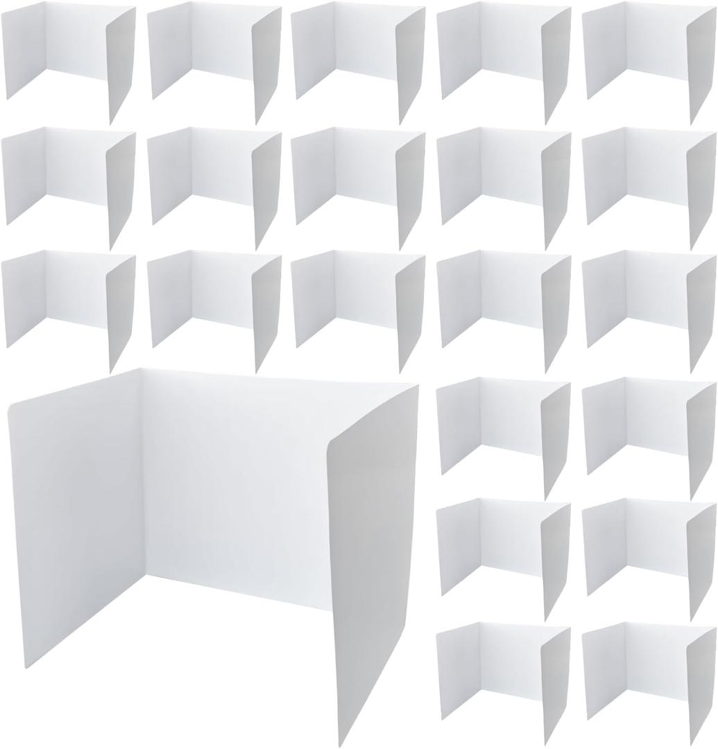 lassroom Privacy Boards for Student Desks Plastic Folders Shields Test Dividers with 40 Pieces Colorful Name Labels for School Study Reduces Distractions 14 x 17.5 x 14 Inch, White (30 Pieces)