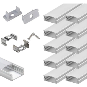 10-Pack 6.6ft/ 2 Meter U Shape LED Aluminum Channel System with Milky Cover, End Caps and Mounting Clips, Aluminum Profile for LED Strip Light Installations, Very Easy Installation