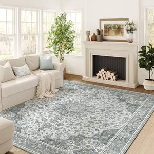 jinchan Area Rug 8x10 Vintage Washable Floral Rug Retro Distressed Non Slip Accent Floor Cover Thin Indoor Boho Soft Carpet for Living Room Bedroom Dining Room Grey
