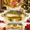 WARMOUNTS Gold Chafing Dishes for Buffet 2 Pack, 5QT Stainless Steel Round Chafers and Buffet Warmers Sets with Lid Holder, Rolled Rim Process, Stackable Design, for Catering, Parties, Weddings