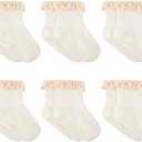 6 Pairs Baby Girl Ruffle Socks Non Slip Grippy Cotton Frilly Ankle Crew Fancy Dress Socks for Newborn Infant Toddler (US, Age, 6 Months, 12 Months, beige) (Beige, XS)