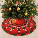 36 Inch Christmas Tree Skirt  Merry Christmas Holly Red Tree Skirt with Marching Nutcrackers, Holiday Decor for 46 FT Medium to Large Xmas Trees, Home, Office, Indoor or Outdoor