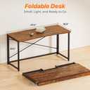 Huuger Folding Desk for Small Spaces, 47.2 Inch Foldable Computer Table, for Home Office, Study, Bedroom, Dorm, Space Saving, Small Writing Work Office Computer Desk, Easy to Fold, Rustic Brown, 18.9"D x 47.2"W
