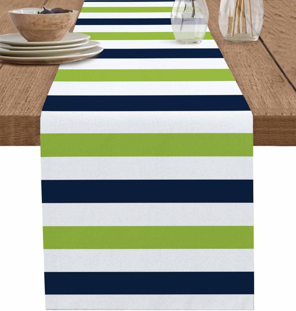 Striped Table Runner 13x72 inch, Navy Blue Green Striped Background Table DecorDinning Table Runner for Farmhouse, Wedding, Party, Barbecue (Pack of 1)