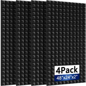 4Pack Sound Proof Foam Panels |48"24"2" Quick-Recovery Soundproof Wall Panels | High Density Sound Dampening Panels for Home Studio (4Pack Black Pyramid)