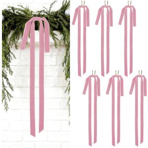6 PCS 23x15 inches Dusty Pink Velvet Christmas Ribbon Bow Pre-Tied Twist Bows Ribbon for Crafts Gift Wrapping Bakery Candy Bags Swag Bow Wedding Christmas Tree Wreath