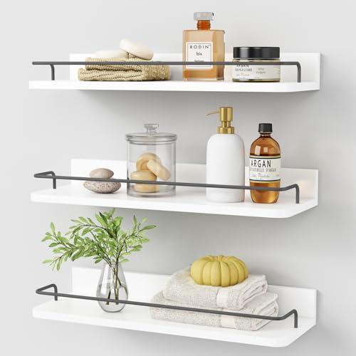 Forbena White Floating Shelves Bathroom Shelves Over Toilet Set of 3, Bathroom Organizers and Storage Shelves Wall Mounted, Modern Wood Corner Wall Shelf for Bedroom Closet -White and Dark Grey : Home & Kitchen