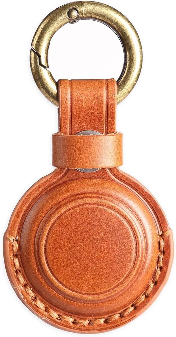 Genuine Leather Keychain Holder Compatible with Airtag 2nd & 1st Gen, Secure for Air Tag Keychain Holder Case Cover Key Chain Ring Accessories - Brown V1.0