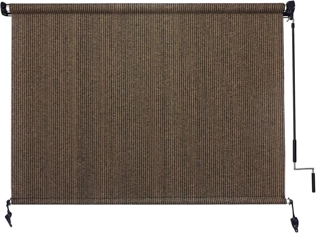 Amagenix Outdoor Roller Shades 7'(W) X 6'(H), Exterior Cordless Patio Shades Roll Up Outdoor Blinds with 90% UV Protection, Two-Section Poles with One-Piece Fabric, Mocha