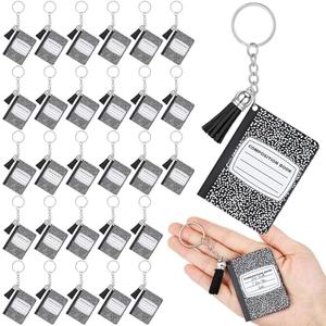 Sureio 30 Pcs Back to School Keychain Gifts Bulk Composition Book Mini Notebook Bundle Teacher Gifts for Student Party