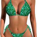 Bikini Set for Women Two Piece Swimsuit V Neck String Bathing Suit Halter Top Tie Side Bottom (Green)
