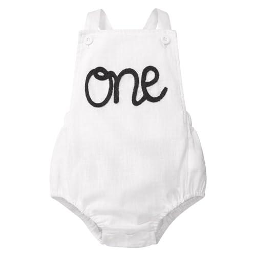 IMEKIS 1st First Birthday Outfit Boy: Cake Smash Photography Props Baby Toddler Boho Romper Summer Holiday Embroidery Wild One Year Old Photoshoot White + Black One 12-18 Months