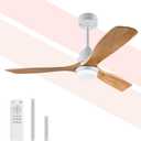 52 Inch Outdoor Ceiling Fan with Lights and Remote, 3 Blade Wood Ceiling Fan with Light,3CCT Dimmable, Indoor Outdoor Ceiling Fan for Patio Bedroom Living Room, Quiet Reversible DC Motor