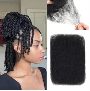 Sangtok 16 inch Afro Kinkys Bulk Human Hair, 100% 4C Human Hair for Dreadlock Extensions, Repair Locs, Mini Twists and Braids (50g/ Pack), 1B