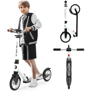 WAYPLUS KS1 Kick Scooter for Ages 6+,Kid, Teens & Adults. Max Load 240 LBS. Foldable, Lightweight, 8IN Big Wheels for Kids, Teen and Adults, 4 Adjustable Levels. Bearing ABEC9 FED Fitness