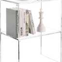 MyGift 24 Inch Premium Clear Acrylic End Table, Decorative Living Room Side Table with 2 Tier Display Shelf, Modern Home Decor Bedroom Nightstand Storage Shelves