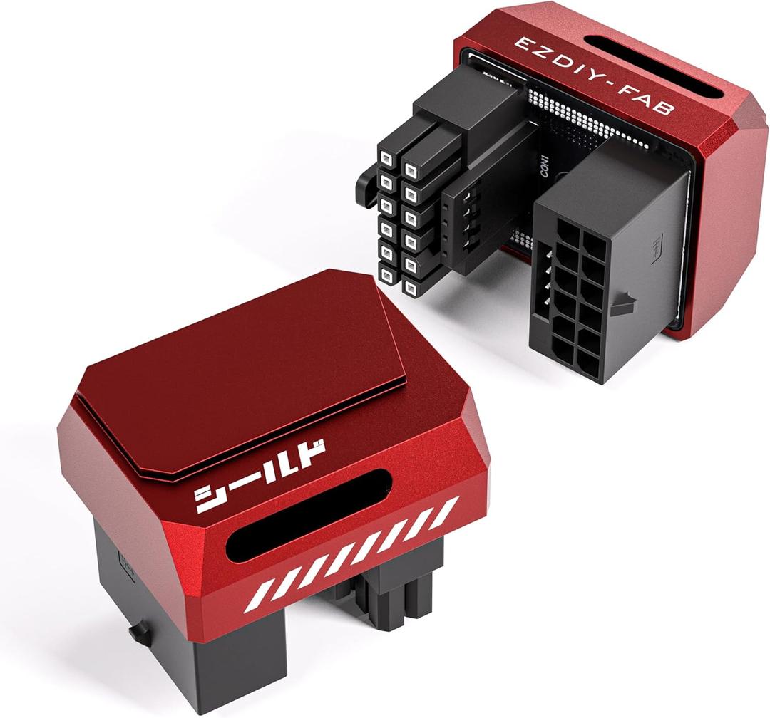 EZDIY-FAB PCIe 5.1 Adapter - 600W 12+4pin, 16pin 12VHPWR GPU Power Connector, 12V-2x6 GPU Adapter,180 Degree Right Angle - Compatible with RTX 3090Ti, 4070Ti, 4080, 4090 GPU - RVS Type, Red, 1 Pack