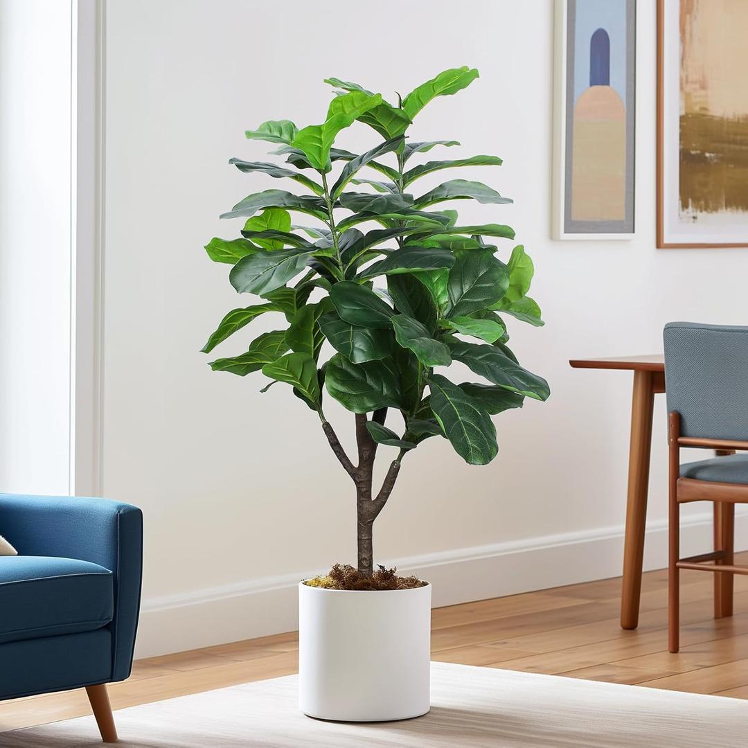 Yepdin Artificial Fiddle Leaf Fig Tree, 4 FT Tall Fake Ficus Lyrata with Pot, Faux Silk Plants Indoor, Realistic Artificial Plants Decor for Home Office Living Room Decor Indoor Outdoor