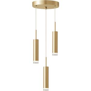 KCO Lighting 3-Light Gold Cylinder Kitchen Island Pendant Light Brushed Brass Metal Long Tube Bar Cluster Pendant Lighting Industrial Farmhouse Adjustable Hanging Ceiling Light Fixture