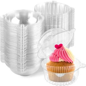 Zezzxu 100 Pack Individual Cupcake Containers, Clear Plastic Cupcake Holders with Dome Lids, Single Cupcake Carriers for Cupcakes, Hot Cocoa Bombs, Muffins, Pastries