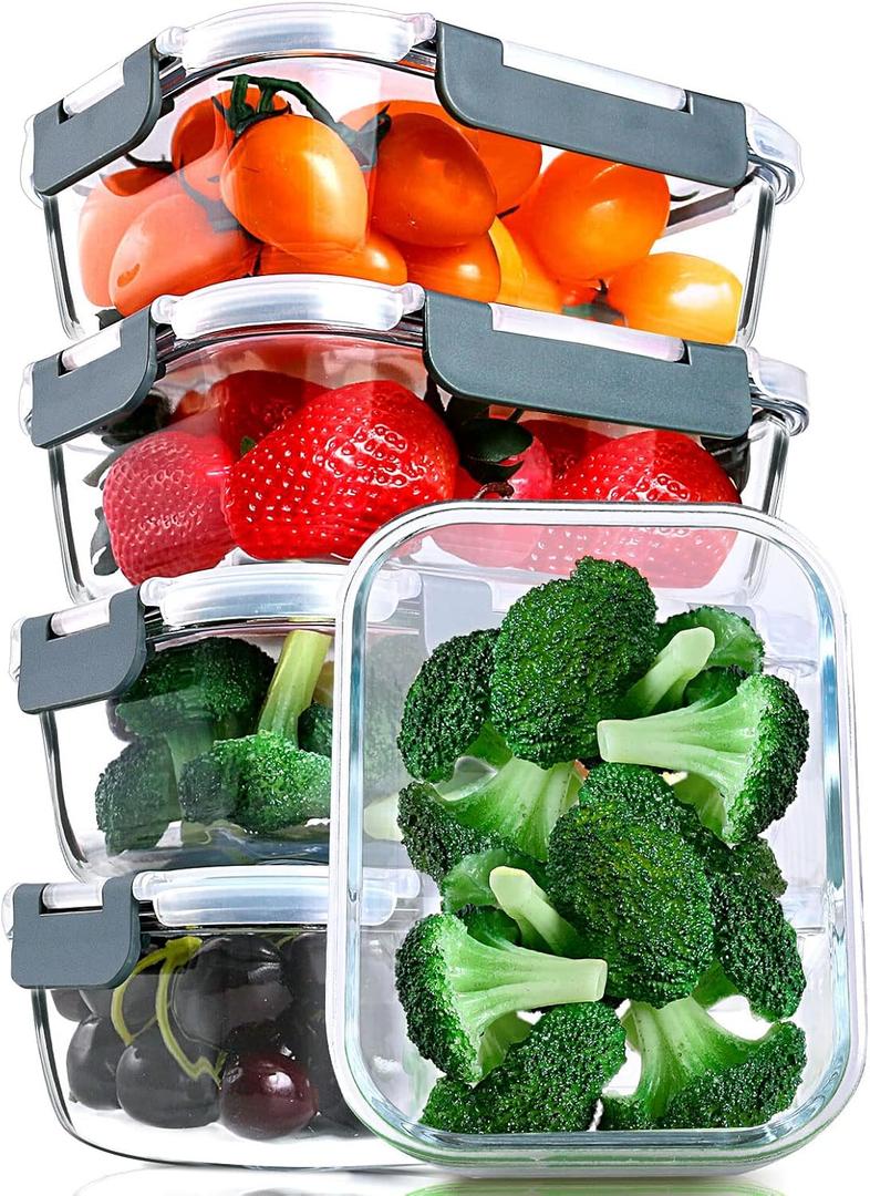 [5-Packs, 30 Oz] Glass Meal Prep Containers with Snap Locking Lids Glass Food Containers, Airtight Lunch Container, Microwave, Oven, Freezer and Dishwasher