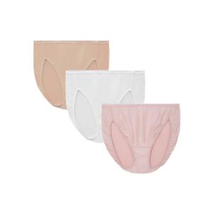Vanity Fair Women's Illumination Hi Cut Panties, Silky Stretch & Satin Trim, Size 8, 3 Pack - White/Quartz/Beige