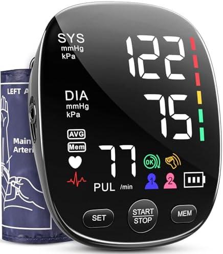 AILE Blood Pressure Monitor for Home Use, Automatic Upper Arm Blood Pressure Monitor - Skin-Friendly Blood Pressure Cuff for Adults - Extra-Large Colour Screen - Accurate BP Machine 2 * 120 Readings