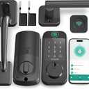 Keyless Entry Door Lock Deadbolt with Handle Set - SMONET Fingerprint WiFi Smart Deadbolt, Digital Remote Control Keypad Bluetooth Alexa Lockset with Auto Lock Code Fob App Black