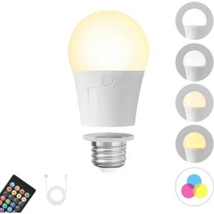 Rechargeable Battery Operated Light Bulbs, E26 Detachable LED Bulb with Remote Control, Dimmable, 4 Color Temperatures, RGB, Timer, Emergency Light Bulbs for Power Outrage, Lamp and Sconce, 1 Pack Rechargeable Battery Operated Light Bulbs, E26 Detachable LED Bulb with Remote Control, Dimmable, 4 Color Temperatures, RGB, Timer, Emergency Light Bulbs for Power Outrage, Lamp and Sconce, 1 Pack