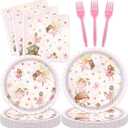 96Pcs Fairy Birthday Party Plates and Napkins Forks for 20 Guests - Disposable Tableware Floral Supplies First Pink Fairy Themed for Girls Baby Shower Birthday Party Decorations