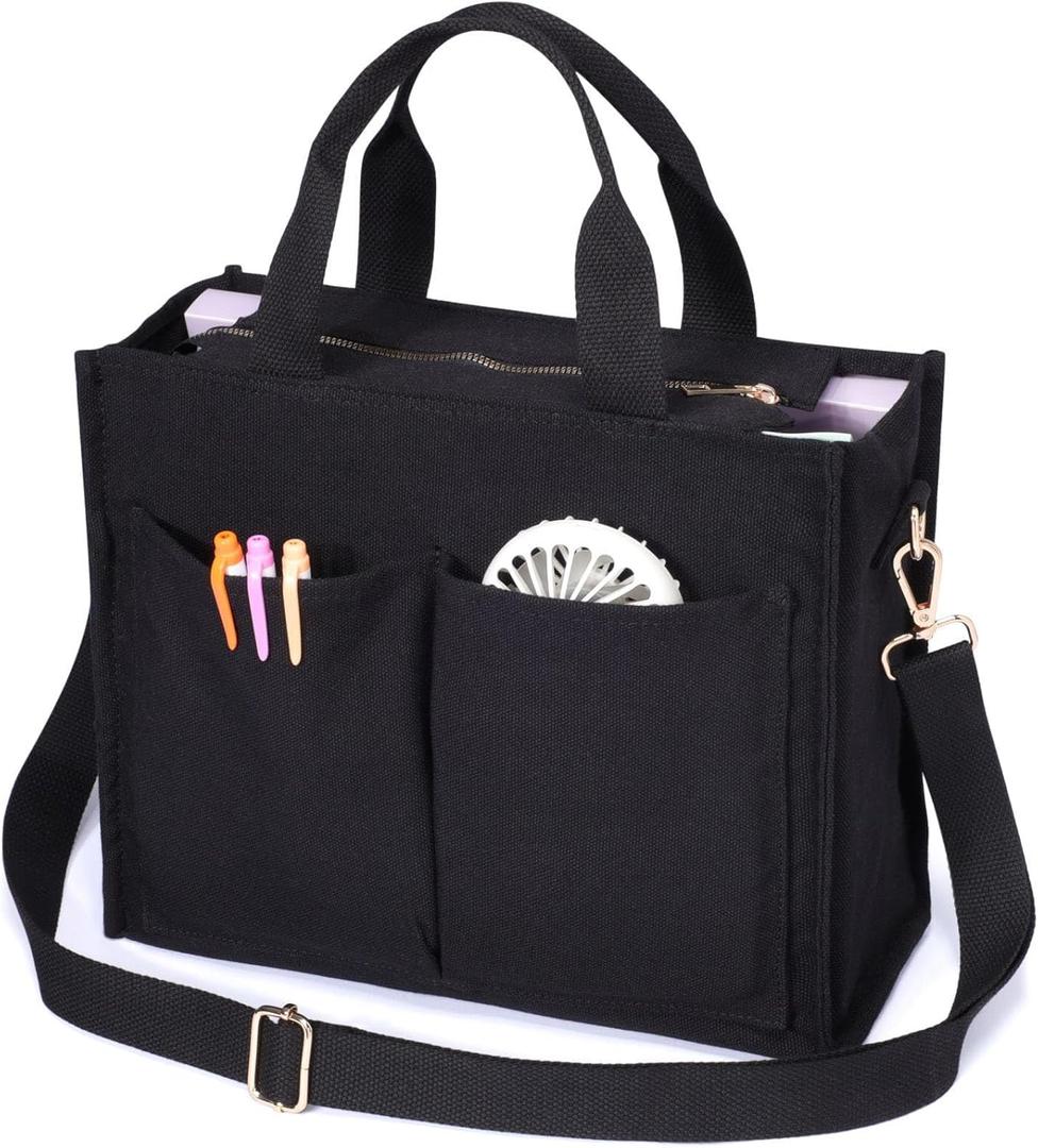 F-color Tote Bag for Women Work - Everyday Bag with Pockets and Zipper Crossbody Nursing Bag for Work Travel Nurse Gift (01_medium_black)
