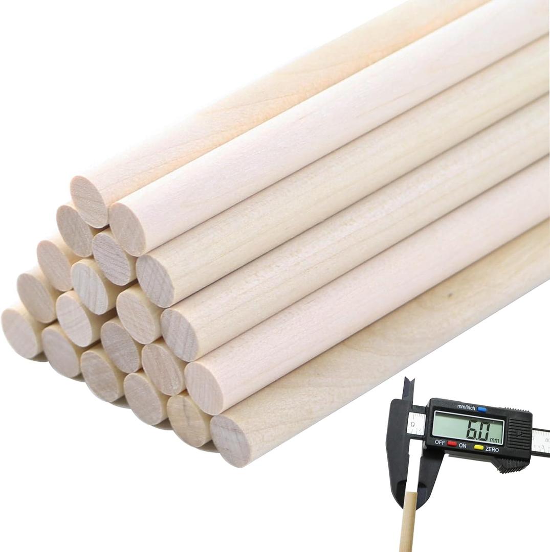 1/4 x 17.7 Inch 20PCS Wood Dowel Rods, Round Solid Wooden Dowels Craft Sticks, Unfinished Wood Natural Hardwood Rods for Crafts Arts and DIYers 1/4 x 17.7 Inch 20PCS Wood Dowel Rods, Round Solid Wooden Dowels Craft Sticks, Unfinished Wood Natural Hardwood Rods for Crafts Arts and DIYers