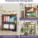 SWTYMIKI Rolling Kitchen Microwave Cart - 3 Tier Microwave Table Stand with Storage Basket and Hooks, Kitchen Utility Cart on Wheels, Coffee Cart Shelf Rack Organizer for Living Room Office, Balcony