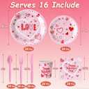 112 Pcs Valentine's Day Party Tableware, Hot Heart Love Disposable Paper Party Plates and Cups and Napkins Sets Serves 16 for Wedding, Gatherings, Engagements, Anniversary Party Supplies(Pink)