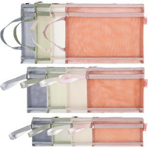 12-Pack Mesh Zipper Pouch Bags with Handles, Nylon Document Bag Double-Layer See Through, File Storage Pouches for Office School Supplies (4Pcs A4 & 4Pcs A5 & 4Pcs A6)