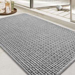 tchdio Soft Chenille Bath Mat-Super Absorbent Bathroom Mat Quick Dry- Rubber Backed Bath Mats for Bathroom Floor Non Slip- Machine Washable Bathroom Rugs Front of Bathtub,Shower Room,Sink-2435-GREY (2' x 2'11")