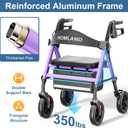 HOMLAND Foldable Walker for Seniors with Seat, 17lb Lightweight, Ergonomic | 350lb Capacity, 8" All-Terrain Wheels, Adjustable Height, Easy to Assemble, Ergonomic Seat, Light Aluminum Frame, Purple