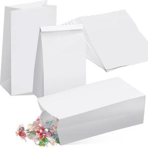 Containlol 200 Pcs Small Paper Bags, 4 lb Mini Paper Treat, Kraft Lunch Bags 5.12 x 3.15 x 9.45 for Christmas Wedding Favor Grocery Candy Cookie Sandwich Popcorn Bread Snack (White)