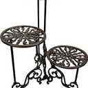 Linton Arts 24" 3-Tier Cast Iron Plant Stand, Ornate Indoor Plant Shelf | Foldable heavy-duty wrought iron plant stand, indoors plant stand, rustic display rack for balcony, patio & garden corner