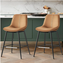 VASAGLE Bar Stools Set of 2, Counter Height, with Back, 24.8-Inch PU Leather, Ergonomic Backrest, Metal Legs, for Kitchen Island, Easy Assembly, Caramel Brown, LYNA Collection