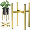 Metal Plant Stands for Indoor Plants Adjustable for 8 9 10 11 12 inches Planter Mid Century Stable Stylish Corner Plant Stand for Outdoor, Gold 1Pack, Pot not Included