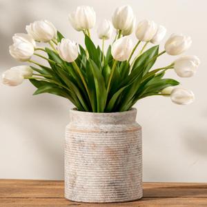 Ceramic Flower Vase 7.5 inch Farmhouse Rustic Vase for Home Decor Handcrafted Pottery Terracotta Vases for Dining Table Decor Fireplace Living Room Bathroom Wedding Centerpiece (M-Terracotta)