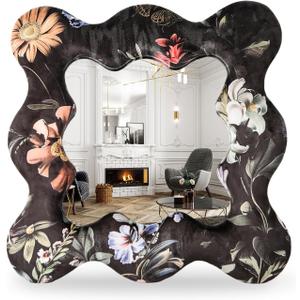 Irregular Wavy Wall Mirror: 24" Large Scalloped Mirror with Flannel Wrapped - Decorative Vintage Mirror Ornate for Bedroom/Entryway/Hallway/Fireplace - Home Decor for Living Room
